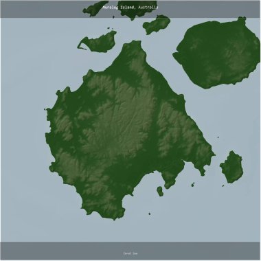 Muralug Island in the Coral Sea, belonging to Australia, cropped to square on a colored elevation map clipart