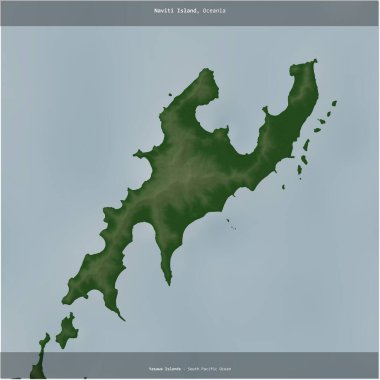 Naviti Island in the South Pacific Ocean, belonging to Fiji, cropped to square on a colored elevation map clipart