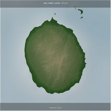 Nosy Komba Island in the Mozambique Channel, belonging to Madagascar, cropped to square on a colored elevation map clipart