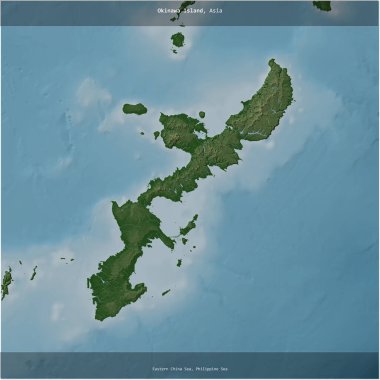 Okinawa Island in the Philippine Sea, belonging to Japan, cropped to square on a colored elevation map clipart