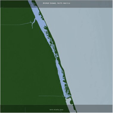 Amerika Birleşik Devletleri 'ne ait Kuzey Atlantik Okyanusu' ndaki Orkide Adası renkli bir yükseklik haritasında kare şeklinde kesilmiş.