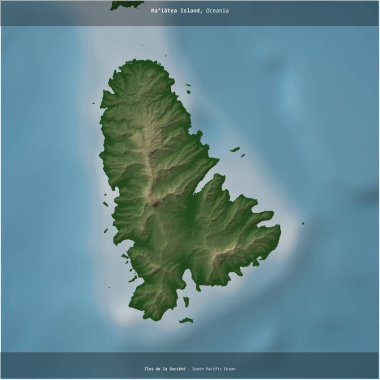 Güney Pasifik Okyanusu 'ndaki Raiatea Adası, Fransa' ya ait renkli bir yükseklik haritasında kare şeklinde kesilmiş.