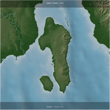 Filipin Denizi 'ndeki Samal Adası, Filipinler' e ait renkli bir yükseklik haritasında kare şeklinde kesilmiş.