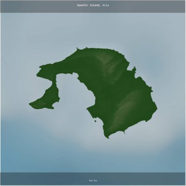 Sanafir Island in the Red Sea, belonging to Saudi Arabia, cropped to square on a colored elevation map clipart