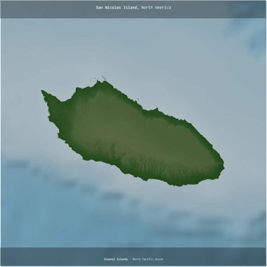 San Nicolas Island in the North Pacific Ocean, belonging to United States, cropped to square on a colored elevation map clipart