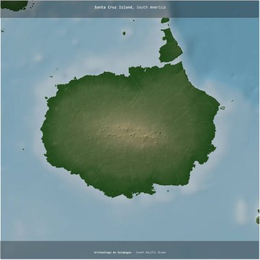 Santa Cruz Island in the South Pacific Ocean, belonging to Ecuador, cropped to square on a colored elevation map clipart