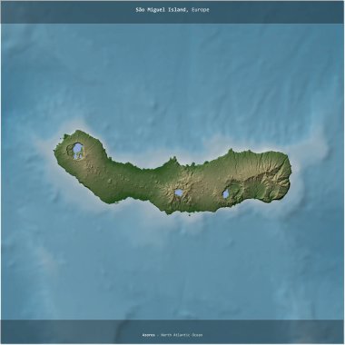 Portekiz 'e ait Kuzey Atlantik Okyanusu' ndaki Sao Miguel Adası renkli bir yükseklik haritasında kare şeklinde kesilmiş.