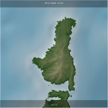 Yunanistan 'a ait Ege Denizi' ndeki Saria Adası renkli bir yükseklik haritasında kare şeklinde kesilmiş.