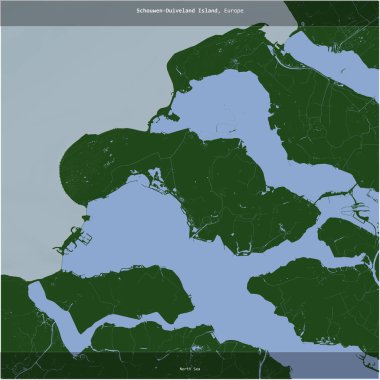 Schouwen-Duiveland Island in the North Sea, belonging to Netherlands, cropped to square on a colored elevation map clipart