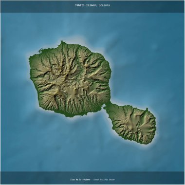 Güney Pasifik Okyanusu 'ndaki Tahiti Adası, Fransa' ya ait renkli bir yükseklik haritasında kare şeklinde kesilmiş.