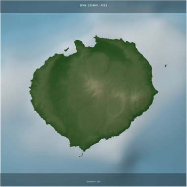 Bismarck Denizi 'ndeki Unea Adası, Papua Yeni Gine' ye ait renkli bir yükseklik haritasında kare şeklinde kesilmiş.