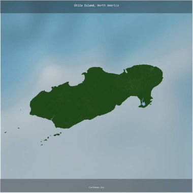 Honduras 'a ait Karayip Denizi' ndeki Utila Adası renkli bir yükseklik haritasında kare şeklinde kesilmiş.