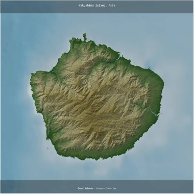 Doğu Çin Denizi 'ndeki Yakushima Adası, Japonya' ya ait renkli bir yükseklik haritasında kare şeklinde kesilmiş.