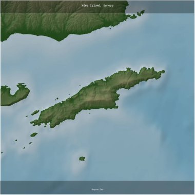 Yunanistan 'a ait Ege Denizi' ndeki Ydra Adası renkli bir yükseklik haritasında kare şeklinde kesilmiş.