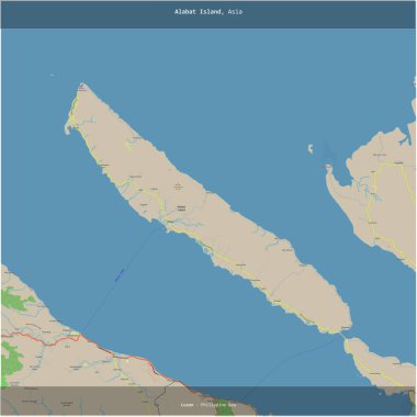 Filipin Denizi 'ndeki Alabat Adası, Filipinler' e ait, bir topoğrafik, OSM standart haritası üzerinde karelenmiştir.