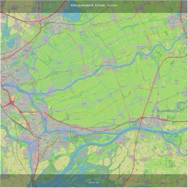 Alblasserwaard Island in the North Sea, belonging to Netherlands, cropped to square on a topographic, OSM standard style map clipart