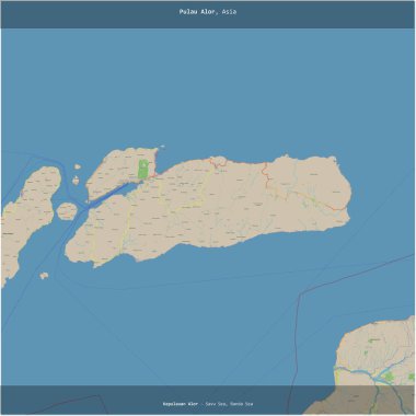 Endonezya 'ya ait Savu Denizi' ndeki Pulau Alor, bir topoğrafik, OSM standart haritası üzerinde karelendi