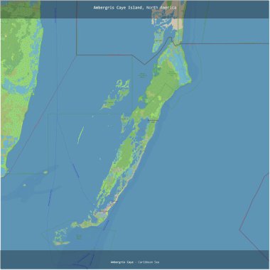 Karayip Denizi 'ndeki Ambergris Caye Adası, Belize' ye ait, topoğrafik, OSM standart haritası üzerinde kesilmiş.