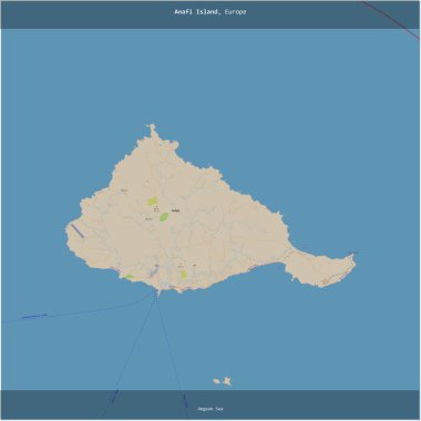 Yunanistan 'a ait Ege Denizi' ndeki Anafi Adası, bir topoğrafik, OSM standart stil haritası üzerinde karelendi