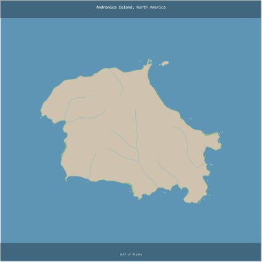 Alaska Körfezi 'ndeki Andronica Adası, Amerika Birleşik Devletleri' ne ait, bir topoğrafik, OSM standart haritası üzerine kesilmiş.