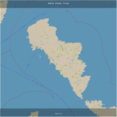Yunanistan 'a ait Ege Denizi' ndeki Andros Adası, bir topoğrafik, OSM standart stil haritasına eklendi