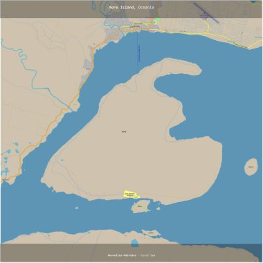 Vanuatu 'ya ait Mercan Denizi' ndeki Aore Adası, bir topoğrafik, OSM standart haritası üzerine kesilmiş.