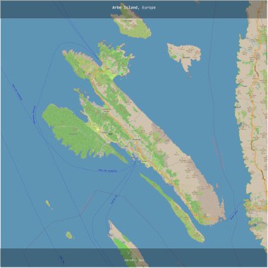 Hırvatistan 'a ait Adriyatik Denizi' ndeki Arbe Adası, bir topoğrafya, OSM standart stil haritasına eklendi