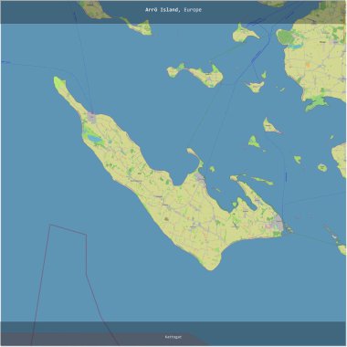 Danimarka 'ya ait Kattegat' taki Arro Adası, bir topoğrafik, OSM standart stil haritasında kareye eklendi