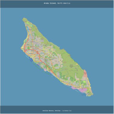 Hollanda 'ya ait Karayip Denizi' ndeki Aruba Adası, bir topoğrafik, OSM standart haritası üzerinde karelenmiştir.