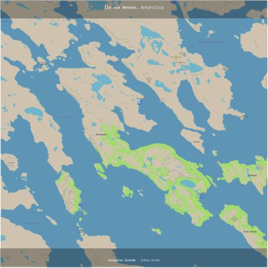 Hint Okyanusu 'ndaki Ile aux Rennes, Fransız Güney ve Antarktika Toprakları' na ait, bir topoğrafik, OSM standart haritası üzerine kesilmiş.