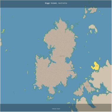 Bigge Island in the Indian Ocean, belonging to Australia, cropped to square on a topographic, OSM standard style map clipart