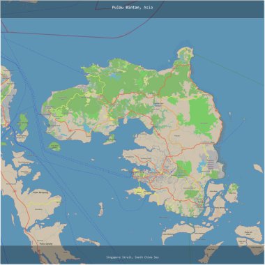 Endonezya 'ya ait Güney Çin Denizi' nde bulunan Pulau Bintan, bir topoğrafik, OSM standart haritası üzerinde karelenmiştir.