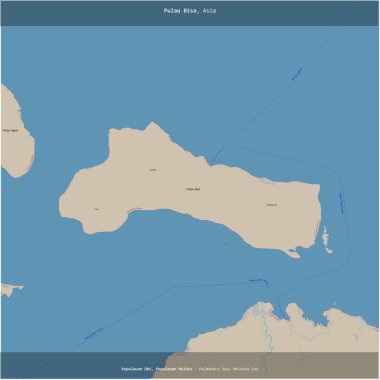 Molukka Denizi 'ndeki Pulau Bisa, Endonezya' ya ait, bir topoğrafik, OSM standart haritası üzerinde karelendi