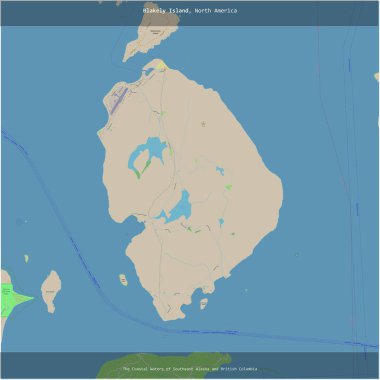 Blakely Island in the The Coastal Waters of Southeast Alaska and British Columbia, belonging to United States, cropped to square on a topographic, OSM standard style map clipart