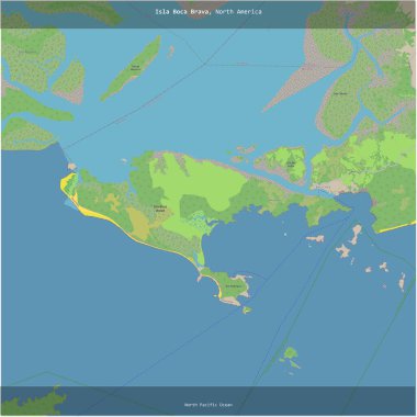 Kuzey Pasifik Okyanusu 'ndaki Boca Brava adası, Panama' ya ait, bir topoğrafik, OSM standart haritası üzerinde kesilmiş.