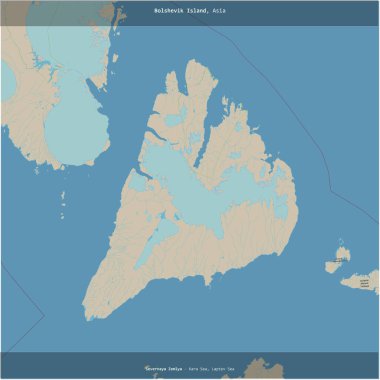 Bolshevik Island in the Kara Sea, belonging to Russia, cropped to square on a topographic, OSM standard style map clipart