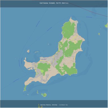 Grenada 'ya ait Karayip Denizi' ndeki Carriacou Adası, OSM standart haritası olan bir topoğrafik haritaya eklenmiştir.