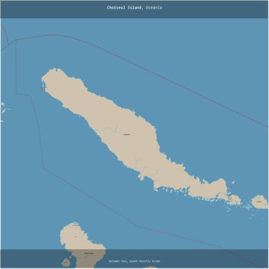 Solomon Adaları 'na ait Solomon Denizi' ndeki Choiseul Adası, bir topoğrafik, OSM standart haritası üzerinde karelenmiştir.