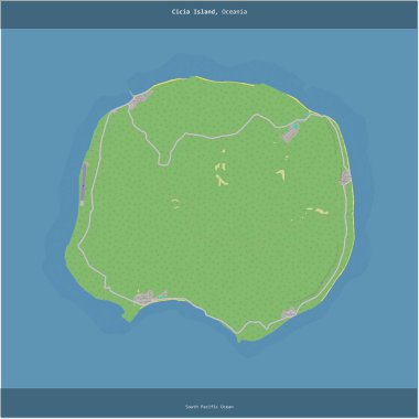 Cicia Island in the South Pacific Ocean, belonging to Fiji, cropped to square on a topographic, OSM standard style map clipart