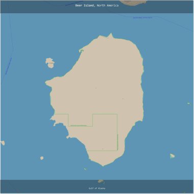 Alaska Körfezi 'ndeki Geyik Adası, Amerika Birleşik Devletleri' ne ait, bir topoğrafik, OSM standart haritası üzerine kesilmiş.
