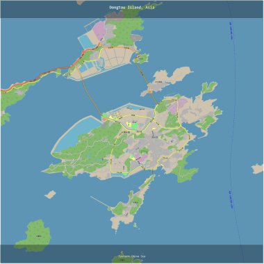 Dongtou Island in the Eastern China Sea, belonging to China, cropped to square on a topographic, OSM standard style map clipart