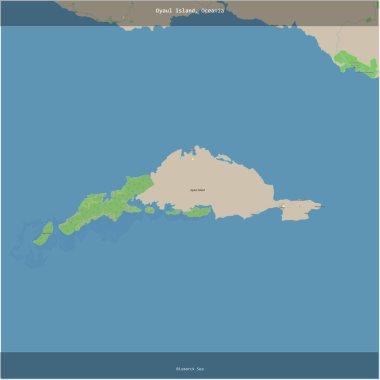 Bismarck Denizi 'ndeki Dyaul Adası, Papua Yeni Gine' ye ait, bir topoğrafik, OSM standart haritası üzerine ekilmiş.