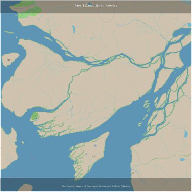 Güneydoğu Alaska ve Britanya Kolumbiyası 'nın Sahil Suları' ndaki Farm Adası, Amerika Birleşik Devletleri 'ne ait, bir topoğrafik, OSM standart haritası üzerine kesilmiş.