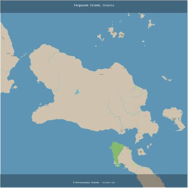 Solomon Denizi 'ndeki Fergusson Adası, Papua Yeni Gine' ye ait, topoğrafik, OSM standart haritası üzerinde kesilmiş.
