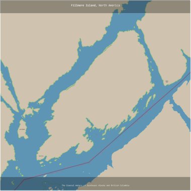 Fillmore Island in the The Coastal Waters of Southeast Alaska and British Columbia, belonging to United States, cropped to square on a topographic, OSM standard style map clipart