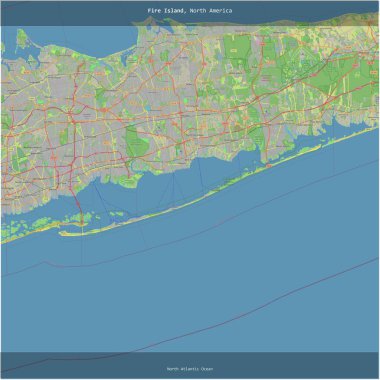 Kuzey Atlantik Okyanusu 'ndaki Fire Island, Amerika Birleşik Devletleri' ne ait, bir topoğrafik, OSM standart haritası üzerine kesilmiş.