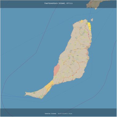 İspanya 'ya ait Kuzey Atlantik Okyanusu' ndaki Fuerteventura Adası, bir topoğrafik, OSM standart haritası üzerinde karelenmiştir.