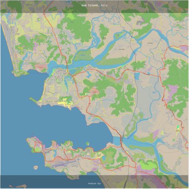 Arap Denizi 'ndeki Goa Adası, Hindistan' a ait, bir topoğrafik, OSM standart haritası ile kareye eklenmiş.