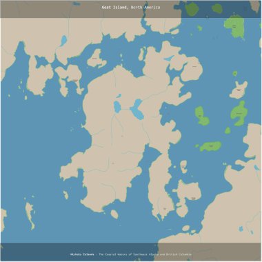 Güneydoğu Alaska ve British Columbia 'nın Kıyı Suları' ndaki Keçi Adası, ABD 'ye ait, bir topoğrafik, OSM standart haritası üzerine kesilmiş.