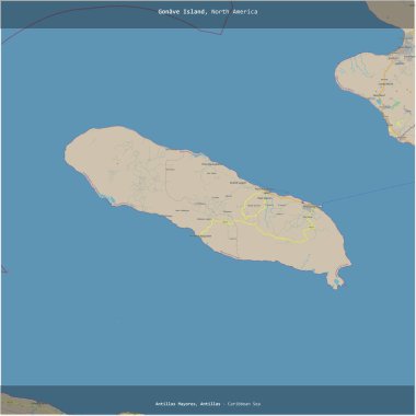 Karayip Denizi 'ndeki Gonave Adası, Haiti' ye ait, bir topoğrafik, OSM standart haritası üzerine kesilmiş.